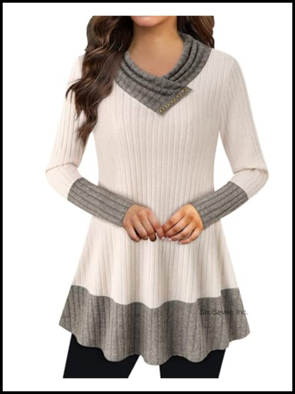 Women's Long Sleeve Cowl Neck Tunic Top Button Accent Work Casual